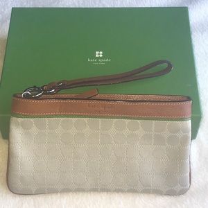 Kate Spade Becca wristlet in tan, cognac, & green